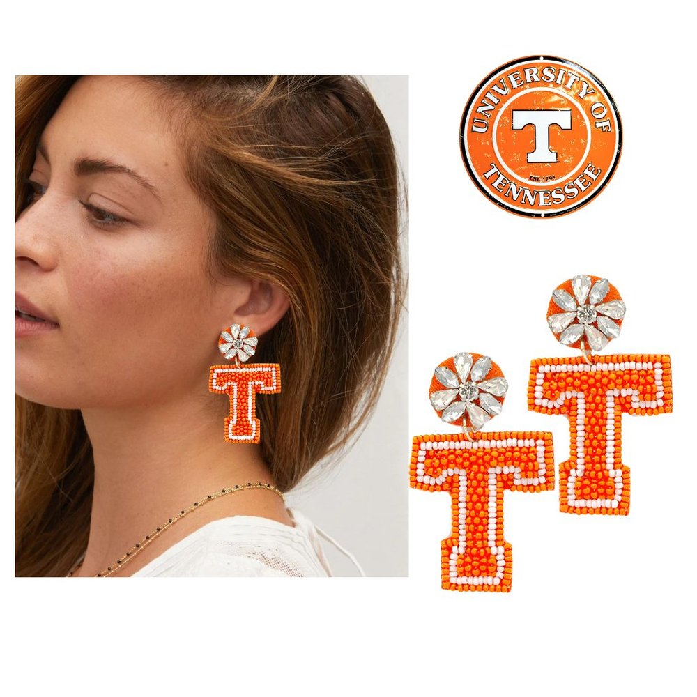 University of Tennessee VOLS Football Gameday Orange Crystal Beaded Earrings NEW